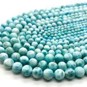 Shop Larimar Beads! AAA Genuine High Quality Larimar Smooth Round Sphere 4mm 6mm 8mm Loose Gemstone Beads – PG311H (pick your own strand) | Natural genuine beads Larimar beads for beading and jewelry making.  #jewelry #beads #beadedjewelry #diyjewelry #jewelrymaking #beadstore #beading #affiliate #ad