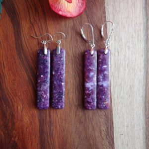 Long lepidolite earrings. Avail in sterling silver only | Natural genuine Lepidolite earrings. Buy crystal jewelry, handmade handcrafted artisan jewelry for women.  Unique handmade gift ideas. #jewelry #beadedearrings #beadedjewelry #gift #shopping #handmadejewelry #fashion #style #product #earrings #affiliate #ad