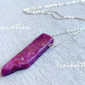 Long Lepidolite Crystal Necklace, Anxiety Necklace, Purple Stone Necklace Silver, Natural Crystal Healing Necklace, Raw Lepidolite Jewelry | Natural genuine Array jewelry. Buy crystal jewelry, handmade handcrafted artisan jewelry for women.  Unique handmade gift ideas. #jewelry #beadedjewelry #beadedjewelry #gift #shopping #handmadejewelry #fashion #style #product #jewelry #affiliate #ad