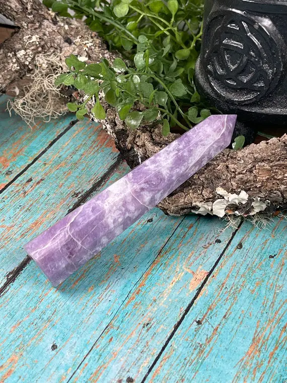 Lepidolite Point - Lepidolite Obelisk - Reiki Charged  - Lilac Lithium Lepidolite Point - Support For Depression & Anxiety - #4