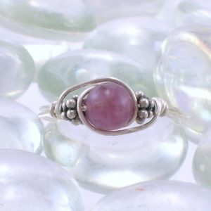 Shop Lepidolite Rings! Lepidolite Sterling Silver Bali Bead Ring – Any Size | Natural genuine Lepidolite rings, simple unique handcrafted gemstone rings. #rings #jewelry #shopping #gift #handmade #fashion #style #affiliate #ad