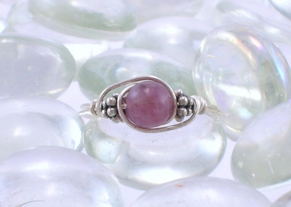 Lepidolite Sterling Silver Bali Bead Ring - Any Size