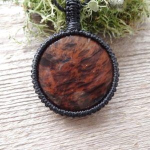 Shop Mahogany Obsidian Jewelry! Round Mahogany Obsidian protection pendant macrame necklace | Natural genuine Mahogany Obsidian jewelry. Buy crystal jewelry, handmade handcrafted artisan jewelry for women.  Unique handmade gift ideas. #jewelry #beadedjewelry #beadedjewelry #gift #shopping #handmadejewelry #fashion #style #product #jewelry #affiliate #ad