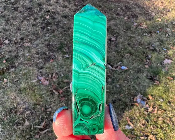 2.8" Malachite Tower, Banded Green Crystal Point, Sparkly Druzy, Witchy Gift For Her, Home Decor, Birthday Gift For Best Friend #3