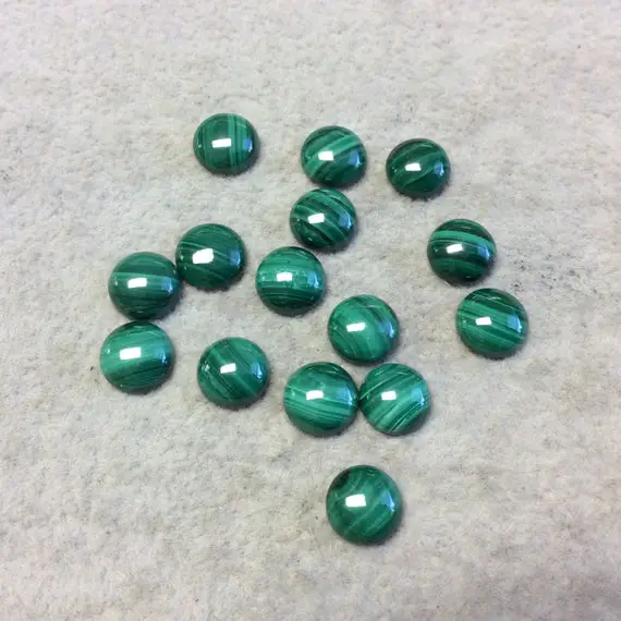 Bulk Lot Of Six (6) Assorted Round Shaped Aaa Malachite Flat Back Cabochons - Measuring 8mm X 8mm, 3mm Dome Height - Randomly Selected