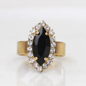 Shop Jet Rings! Marquise BLACK Ring,  Jet Ring, Simple Ring, Solitaire Ring, Anniversary Gift, Classic Ring For Women, Crystal Ring, Cocktail Ring | Natural genuine Jet rings, simple unique handcrafted gemstone rings. #rings #jewelry #shopping #gift #handmade #fashion #style #affiliate #ad