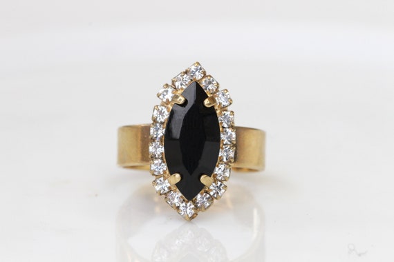 Marquise Black Ring,  Jet Ring, Simple Ring, Solitaire Ring, Anniversary Gift, Classic Ring For Women, Crystal Ring, Cocktail Ring