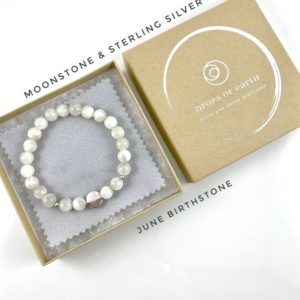 June Birthstone, Moonstone Bracelet with Sterling Silver | Natural genuine Array jewelry. Buy crystal jewelry, handmade handcrafted artisan jewelry for women.  Unique handmade gift ideas. #jewelry #beadedjewelry #beadedjewelry #gift #shopping #handmadejewelry #fashion #style #product #jewelry #affiliate #ad