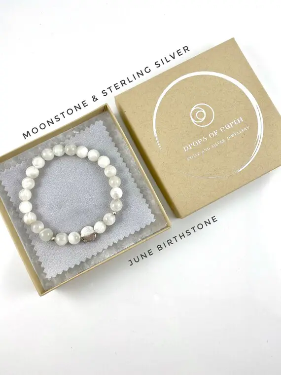 June Birthstone, Moonstone Bracelet With Sterling Silver