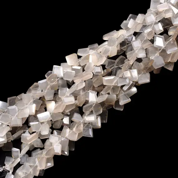 Aaa+ Grey Moonstone Gemstone Faceted Nugget Beads | Natural Moonstone Semi Precious Gemstone Step Cut Fancy Tumbled Beads | 8inch Strand