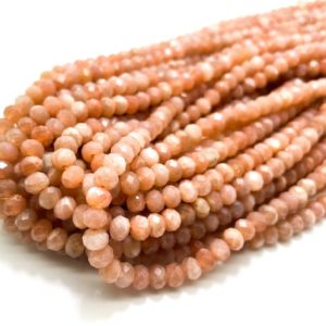 Shop Moonstone Faceted Beads! Peach Moonstone Beads, Natural Peach Moonstone Faceted Roundelle 4mm x 5mm Gemstone Beads – RDF91 | Natural genuine faceted Moonstone beads for beading and jewelry making.  #jewelry #beads #beadedjewelry #diyjewelry #jewelrymaking #beadstore #beading #affiliate #ad