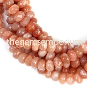 Shop Moonstone Faceted Beads! Peach Moonstone Faceted Rondelle Gemstone Beads, Peach Moonstone Gemstone Beads, AA Quality,Gemstone for Jewelry Making | Natural genuine faceted Moonstone beads for beading and jewelry making.  #jewelry #beads #beadedjewelry #diyjewelry #jewelrymaking #beadstore #beading #affiliate #ad