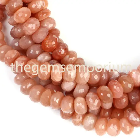 Peach Moonstone Faceted Rondelle Gemstone Beads, Peach Moonstone Gemstone Beads, Aa Quality,gemstone For Jewelry Making