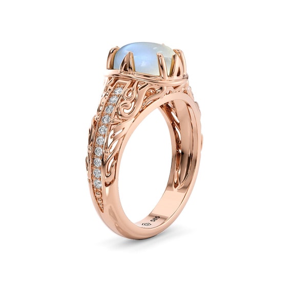 Moonstone Ring, Moonstone Filigree Ring, Moonstone Engagement Ring, Rose Gold Moonstone Ring, 7951