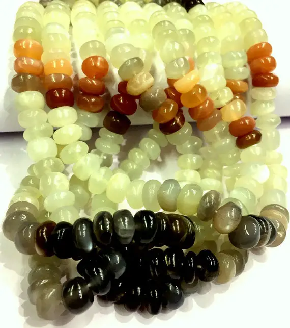 Natural Multi Moonstone Smooth Rondelle Beads Smooth Polished Rondelle Beads Moonstone Gemstone Beads Beautiful Luster Beads.