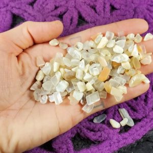 Shop Tumbled Moonstone Crystals & Pocket Stones! 50g Moonstone Tumbled Chips Stones Polished Light White Peach Crystals small tiny pebbles bulk gridding wholesale xs roller ball vial | Natural genuine stones & crystals in various shapes & sizes. Buy raw cut, tumbled, or polished gemstones for making jewelry or crystal healing energy vibration raising reiki stones. #crystals #gemstones #crystalhealing #crystalsandgemstones #energyhealing #affiliate #ad