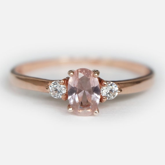Morganite Engagement Ring, Oval Morganite, Diamond Ring, Wedding Ring, 14k Rose Gold Morganite Ring, Unique Morganite Ring, Pink Morganite
