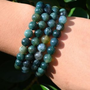 Shop Moss Agate Jewelry! Natural Moss Agate Stretchy Bracelet,Handmade Women/Men Bracelet,Gemstone Round Bracelet,For Gift Bracelet,Healing Round Bracelet. | Natural genuine Moss Agate jewelry. Buy crystal jewelry, handmade handcrafted artisan jewelry for women.  Unique handmade gift ideas. #jewelry #beadedjewelry #beadedjewelry #gift #shopping #handmadejewelry #fashion #style #product #jewelry #affiliate #ad