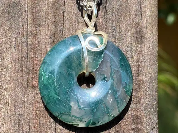 Moss Agate Donut, Healing Stone Necklace With Positive Energy!