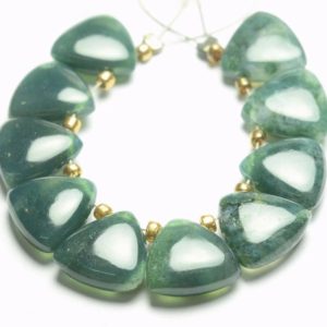 Shop Moss Agate Bead Shapes! Natural Moss Agate Trillion Beads 10mm Smooth Trillion Briolettes Gemstone Beads Superb Moss Agate Stone Beads (10 Pieces) No4937 | Natural genuine other-shape Moss Agate beads for beading and jewelry making.  #jewelry #beads #beadedjewelry #diyjewelry #jewelrymaking #beadstore #beading #affiliate #ad