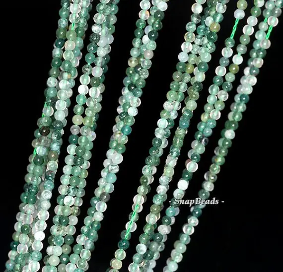 2mm Botanical Moss Agate Gemstone Inclusions Green Round 2mm Loose Beads 16 Inch Full Strand Lot 1,2,6,12 And 50 (90113981-107-2mm A)