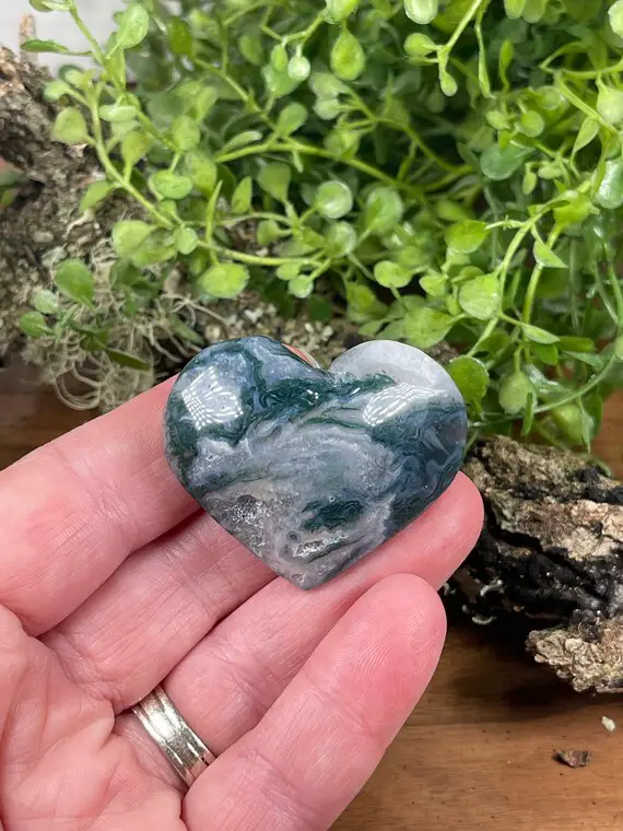 Moss Agate Crystal Heart 48mm - Reiki Charged - Nature Spirits - Mother Gaia Healing - Heal Mother Nature - New Beginnings #12