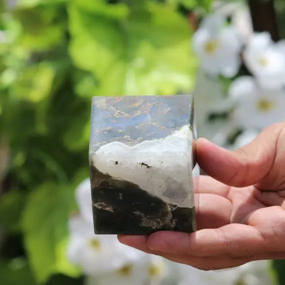 Huge 60mm Amazing Green Moss Agate | Charged Crystal Healing Power | Physical Meditation | Cube Square.