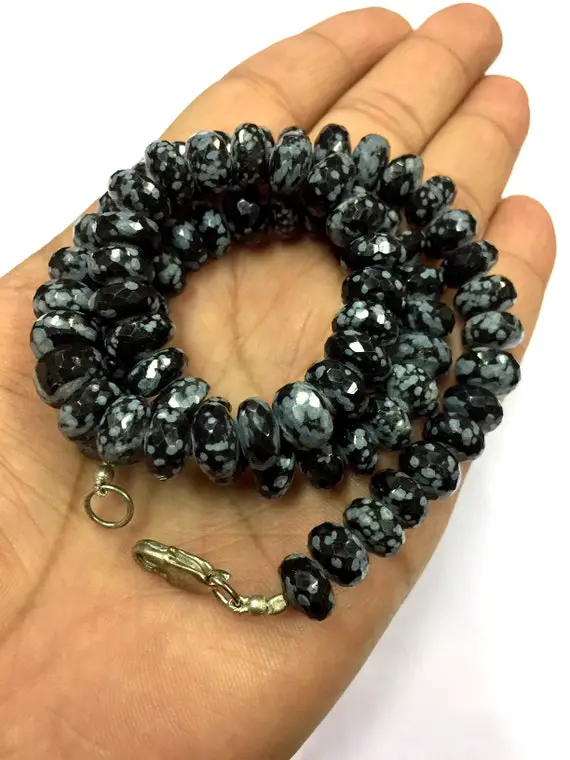 Natural Faceted Rare Black Obsidian Rondelle Beads 9.5mm Gemstone Beads 18" Inches Strand New Arrival