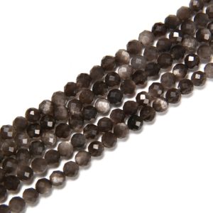Shop Obsidian Beads! Natural Silver Obsidian Faceted Round Beads Size 3mm 15.5'' Strand | Natural genuine beads Obsidian beads for beading and jewelry making.  #jewelry #beads #beadedjewelry #diyjewelry #jewelrymaking #beadstore #beading #affiliate #ad