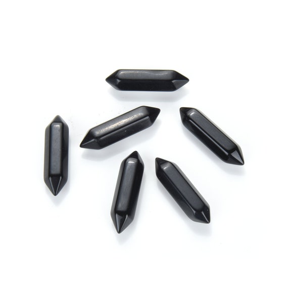 4pcs Natural Black Obsidian Double Point Healing Gemstone Crystal Wand Bullet Shape Spike Pendant Drop Bead For Women Men Jewelry Making