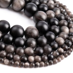 Shop Obsidian Round Beads! Genuine Natural Matte Silver Obsidian Loose Beads Round Shape 6mm 8mm 10mm 12-13mm | Natural genuine round Obsidian beads for beading and jewelry making.  #jewelry #beads #beadedjewelry #diyjewelry #jewelrymaking #beadstore #beading #affiliate #ad