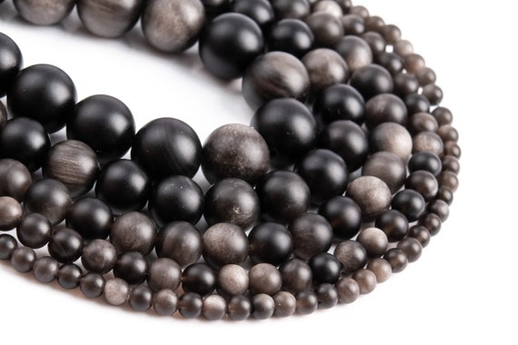Genuine Natural Matte Silver Obsidian Loose Beads Round Shape 6mm 8mm 10mm 12-13mm