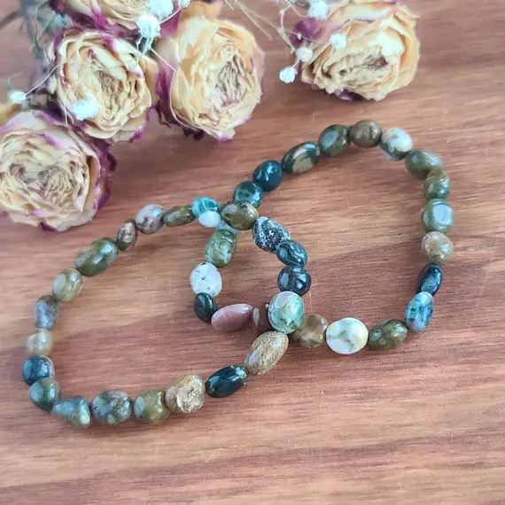 Ocean Jasper Crystal Nugget Bracelets On Stretchy String In Bulk Lots, Perfect For Gifts, Meditation, Or Crafts