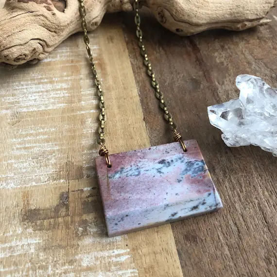 Ocean Jasper And Vintage Brass Necklace