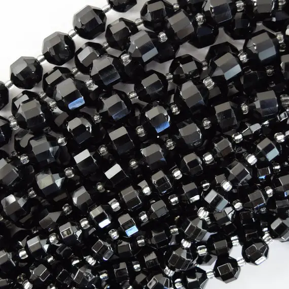 Aa Black Onyx Prism Double Point Cut Faceted Beads 15.5" Strand 8mm 10mm