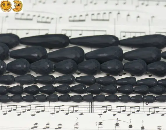 Black Onyx,15 Inch Full Strand Natural Black Onyx Matte Faceted(128 Faces) Teardrop Beads,size For Choice