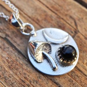 Shop Onyx Jewelry! 925 – Mushroom & Moon, Black Onyx Necklace, Sterling Silver Natural Stone, Mushroom Pendant, Crescent Moon Black Onyx Handmade Necklace | Natural genuine Onyx jewelry. Buy crystal jewelry, handmade handcrafted artisan jewelry for women.  Unique handmade gift ideas. #jewelry #beadedjewelry #beadedjewelry #gift #shopping #handmadejewelry #fashion #style #product #jewelry #affiliate #ad