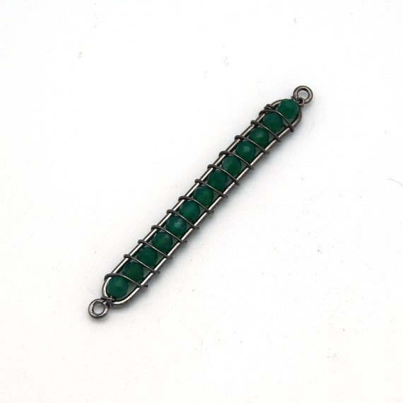 Green Onyx Bezel | 42mm X 4mm Gunmetal Wire Wrapped Bead Inclosure Pendant Connector