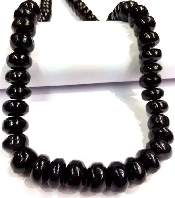 Natural Black Onyx Rondelle Beads Onyx Smooth Rondelle Shape Beads Black Onyx Gemstone Beads Jewelry Making Beads 10-12.mm Beads