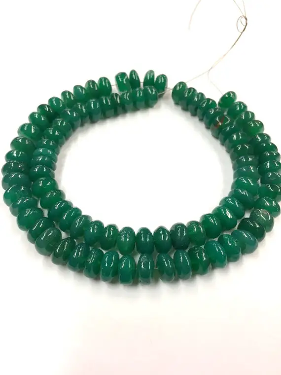 Natural Smooth Green Onyx Rondelle Beads 9-10mm Onyx Gemstone Beads Green Onyx Smooth Rondelle 18" Strand