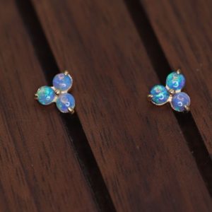 Shop Opal Earrings! Natural 3*3mm Round Australian Opal Studs Earrings, Unique Blue Opal Studs, 18K Solid Gold Earrings, Gift for Women, Anniversary Gift | Natural genuine Opal earrings. Buy crystal jewelry, handmade handcrafted artisan jewelry for women.  Unique handmade gift ideas. #jewelry #beadedearrings #beadedjewelry #gift #shopping #handmadejewelry #fashion #style #product #earrings #affiliate #ad