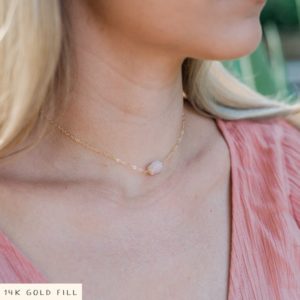 Shop Opal Necklaces! Tiny raw pink Peruvian opal crystal nugget choker necklace in gold, silver, bronze or rose gold – 12" chain with 2" adjustable extender | Natural genuine Opal necklaces. Buy crystal jewelry, handmade handcrafted artisan jewelry for women.  Unique handmade gift ideas. #jewelry #beadednecklaces #beadedjewelry #gift #shopping #handmadejewelry #fashion #style #product #necklaces #affiliate #ad