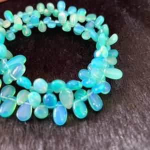 Shop Opal Bead Shapes! 5mm To 10mm Ethiopian Opal Blue Smooth Pear Shaped Briolette Beads, Color Treated Blue Opal Loose Gemstone Beads, 16 Inch Strand, GDS2140 | Natural genuine other-shape Opal beads for beading and jewelry making.  #jewelry #beads #beadedjewelry #diyjewelry #jewelrymaking #beadstore #beading #affiliate #ad