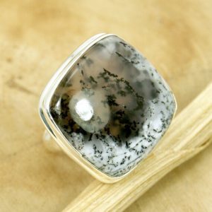 Shop Opal Rings! Dendritic Opal Ring Winter Queen' Sterling Silver Huge Square Ring & Sterling Silver Ring Size 8 Gift | Natural genuine Opal rings, simple unique handcrafted gemstone rings. #rings #jewelry #shopping #gift #handmade #fashion #style #affiliate #ad