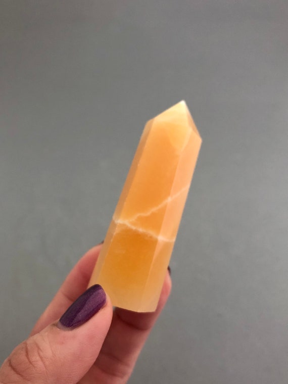 Orange Calcite Crystal Point (2 1/2 - 3 3/8") For Sacral Chakra, Meridian Energy, Positivity, Self Empowerment, Crystal Metaphysical Point
