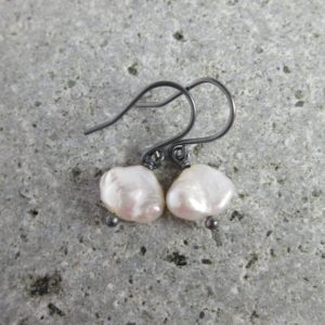 Shop Pearl Earrings! Petite White Keshi Pearl Earrings, Oxidized Sterling Silver, June Birthstone | Natural genuine Pearl earrings. Buy crystal jewelry, handmade handcrafted artisan jewelry for women.  Unique handmade gift ideas. #jewelry #beadedearrings #beadedjewelry #gift #shopping #handmadejewelry #fashion #style #product #earrings #affiliate #ad