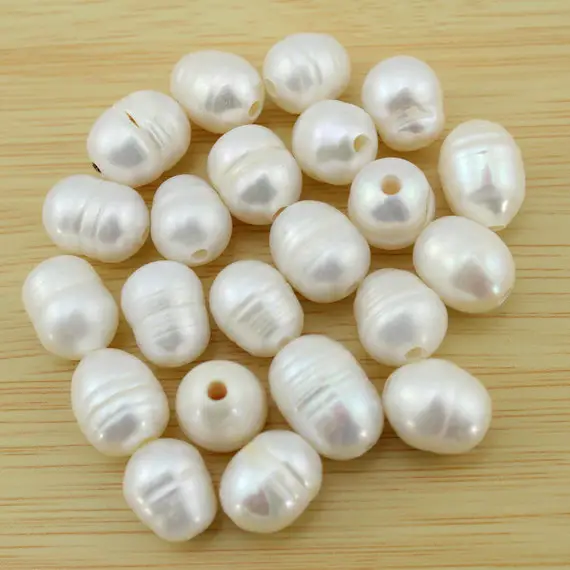 10-11mm White Rice Pearl Beads, 2.2 Mm Large Hole Freshwater Pearl Beads,loose Pearl Beads, Diy Pearls, Jewelry Making Supplies--5pcs--ph005