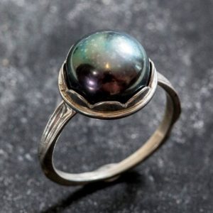 Black Pearl Ring, Natural Pearl Ring, June Birthstone, Black Pearl, Real Pearl, Vintage Rings, Solid Silver Ring, Grey Pearl, June Ring | Natural genuine Gemstone rings, simple unique handcrafted gemstone rings. #rings #jewelry #shopping #gift #handmade #fashion #style #affiliate #ad