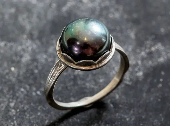 Black Pearl Ring, Natural Pearl Ring, June Birthstone, Black Pearl, Real Pearl, Vintage Rings, Solid Silver Ring, Grey Pearl, June Ring