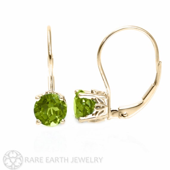 14k Peridot Earrings 6mm Studs August Birthstone Stud Earrings Lever Back Leverback 14k White Or Yellow Gold